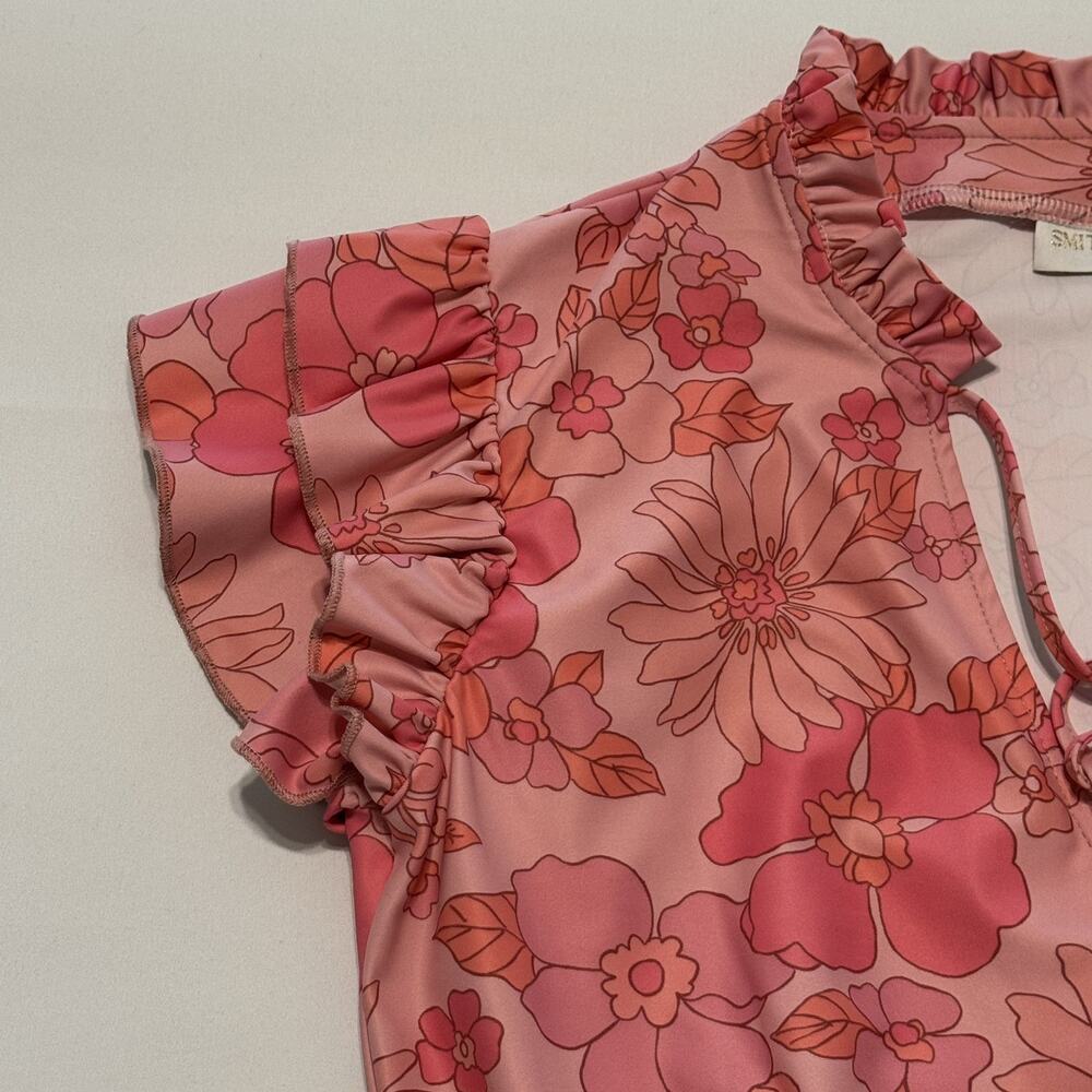 SMITH & QUINN High smocked/ruffled split 60’s Retro Pink Floral Dress Size XSm - Picture 11 of 14